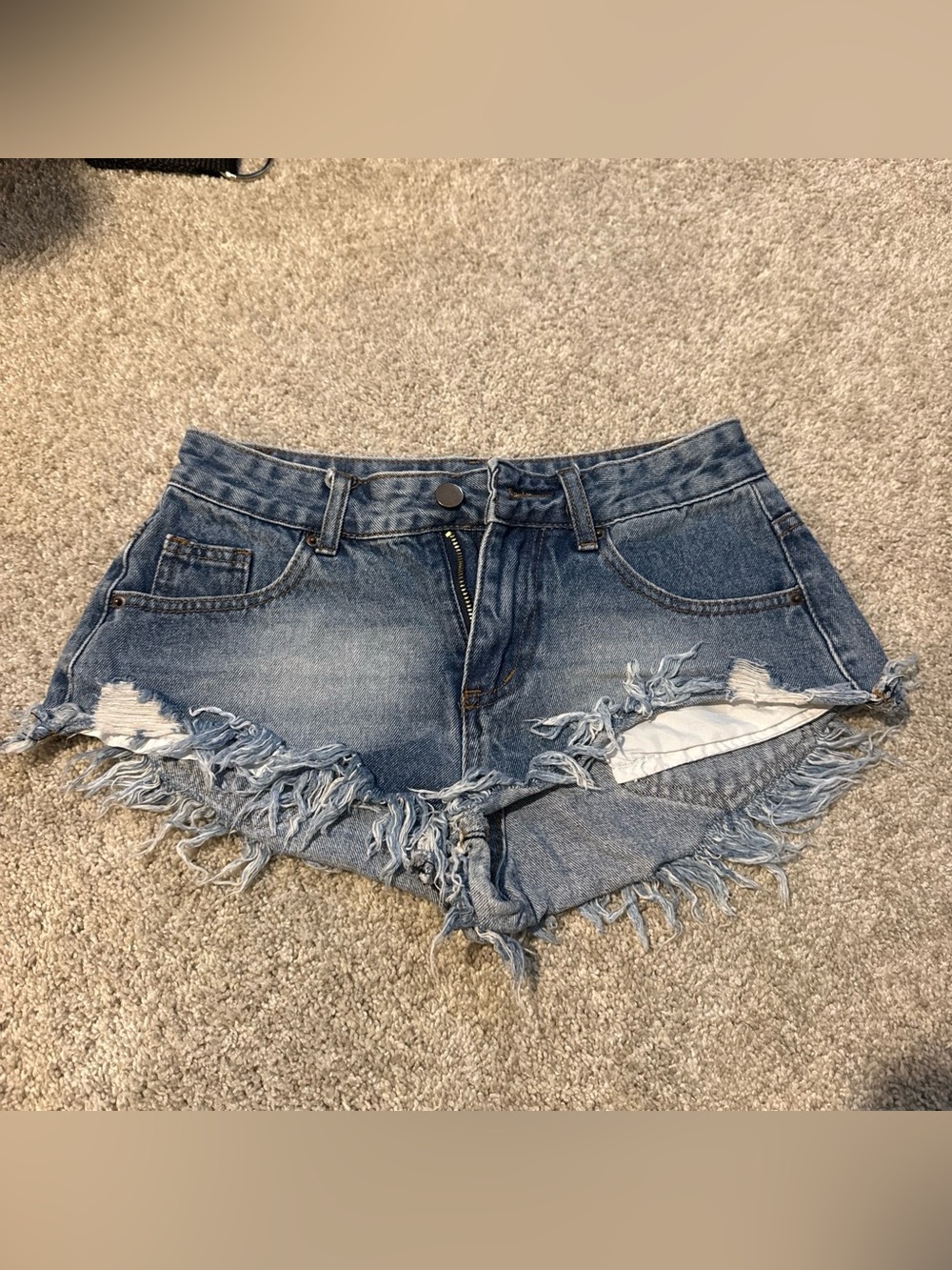SHEIN Frayed Light Blue Distressed Denim Shorts